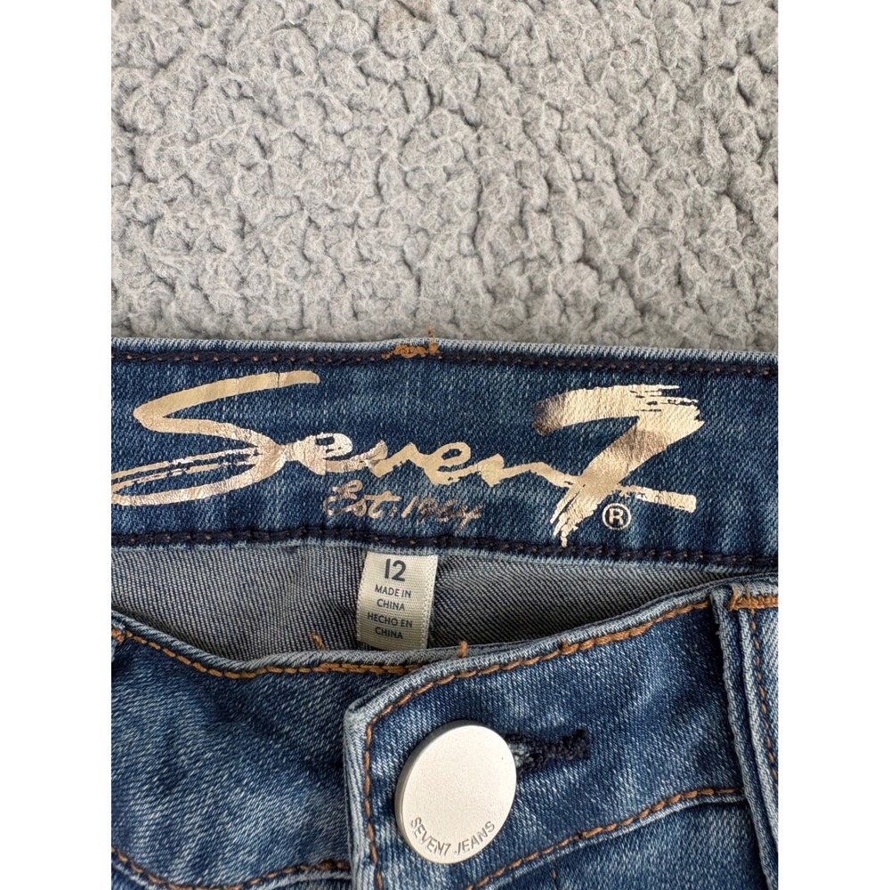 Seven7 Jeans Womens 12 High Rise Button Fly Flare Raw Hem Medium Wash - Picture 3 of 11